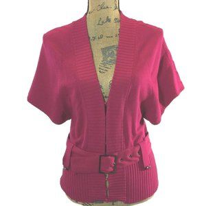 Etcetera Sm S Cardigan Top Dark Pink Belt‎ Silver Buckle Short Dolman Sl Stretch